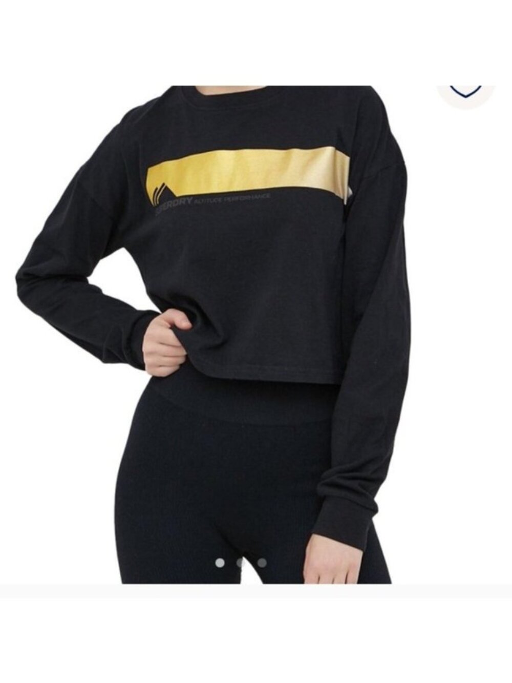 Superdry Women's Mountain Black Gold Long Sleeve T-Shirt Size 6 Cropped